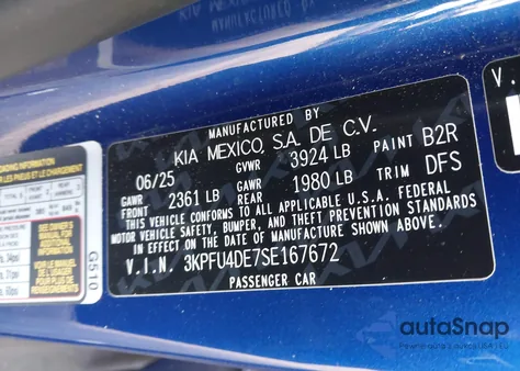 2025 Kia K4 Ex из США, поврежденный, VIN 3KPFU4DE7SE167672